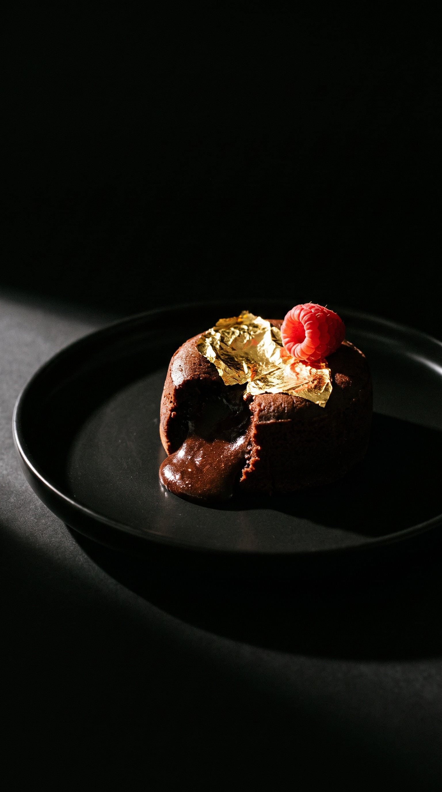 Dark chocolate lava cake with raspberry