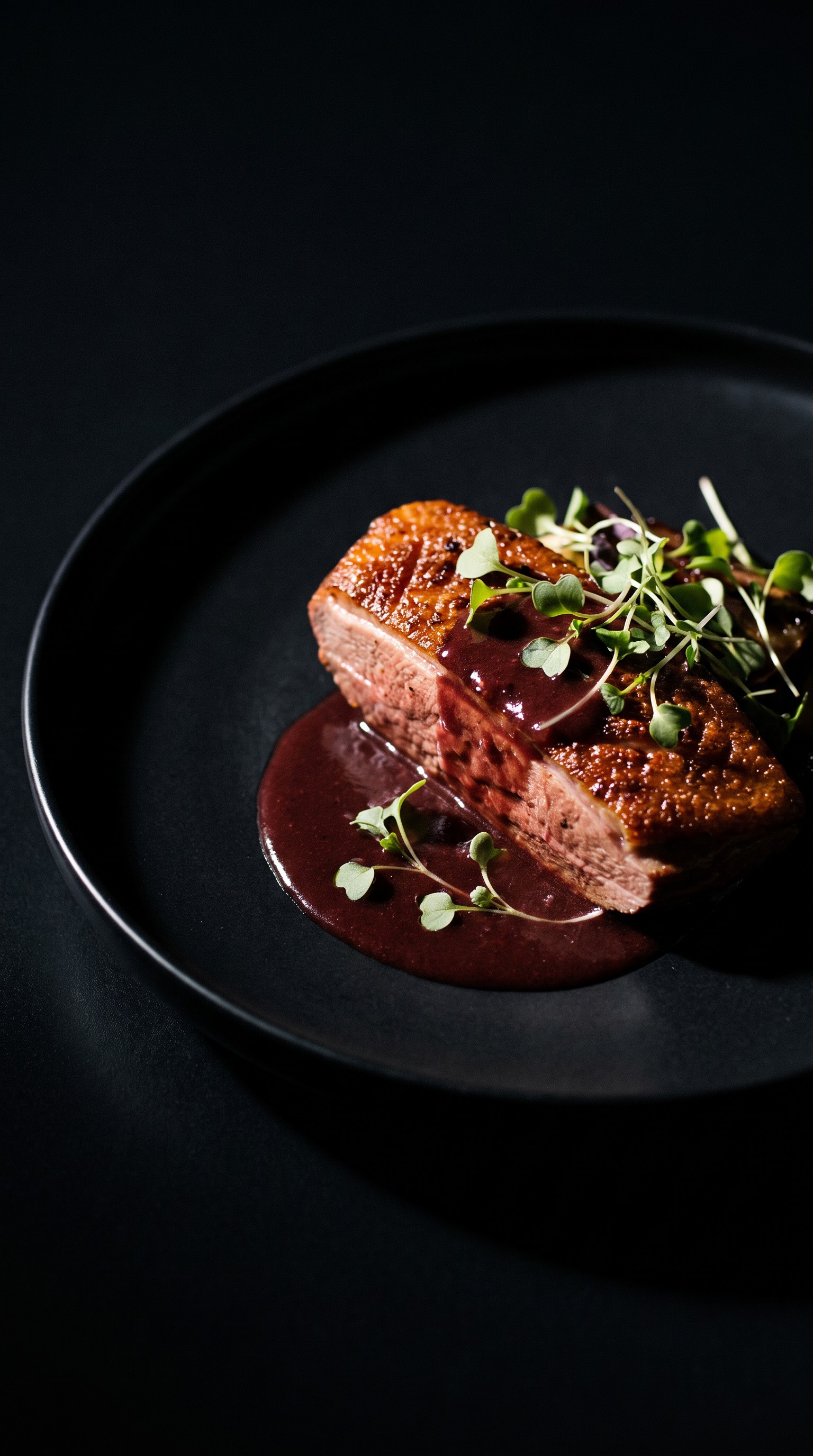 Seared duck breast with red wine reduction