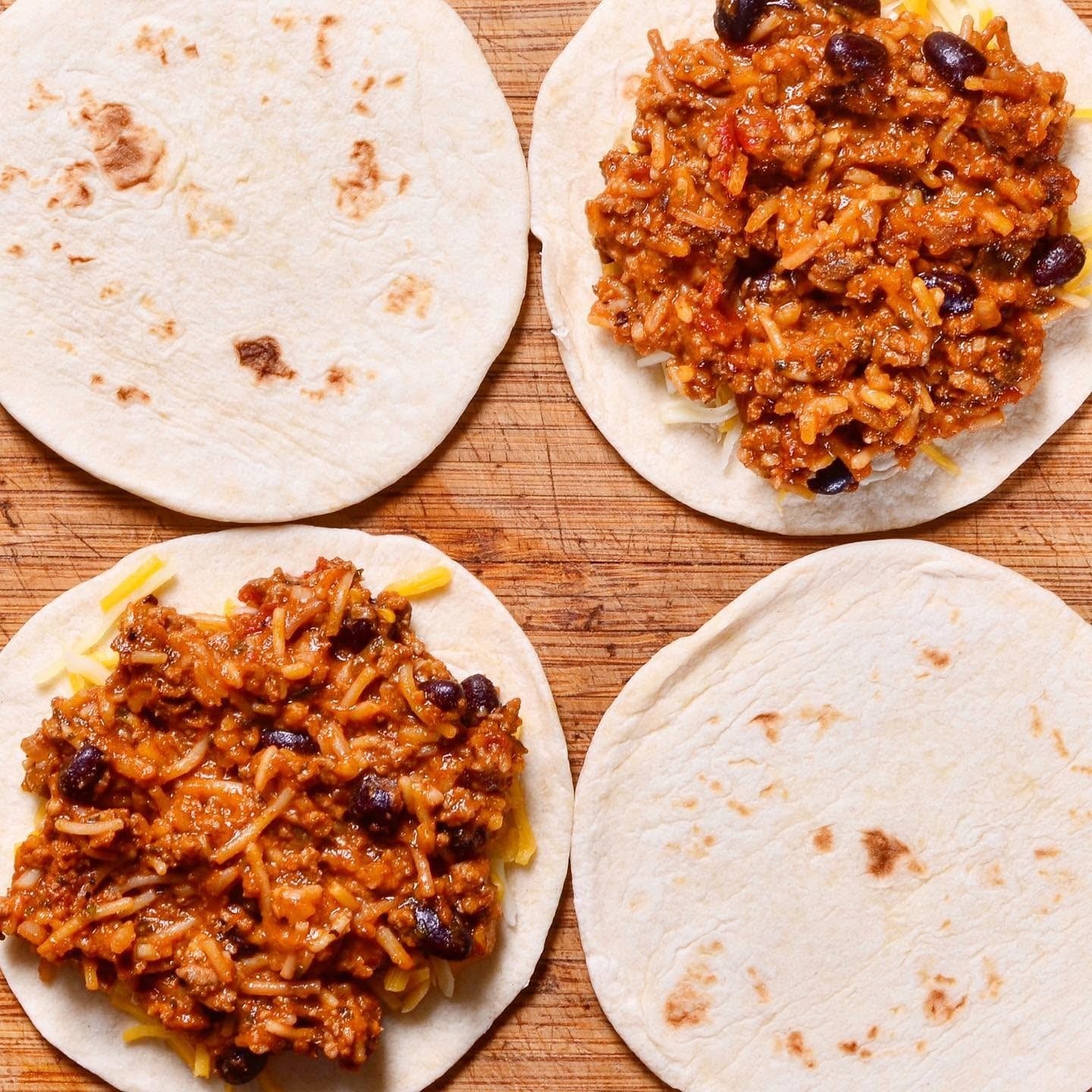 Seasoned ground beef and tortillas overhead